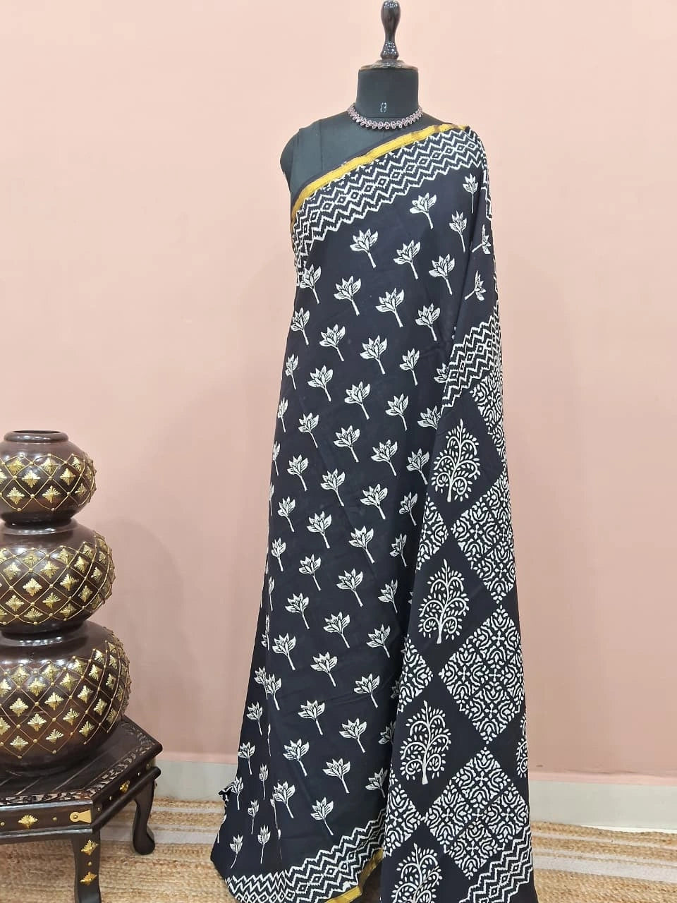 Black mulmul zari cotton saree