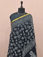 Traditional black mulmul zari cotton saree 1