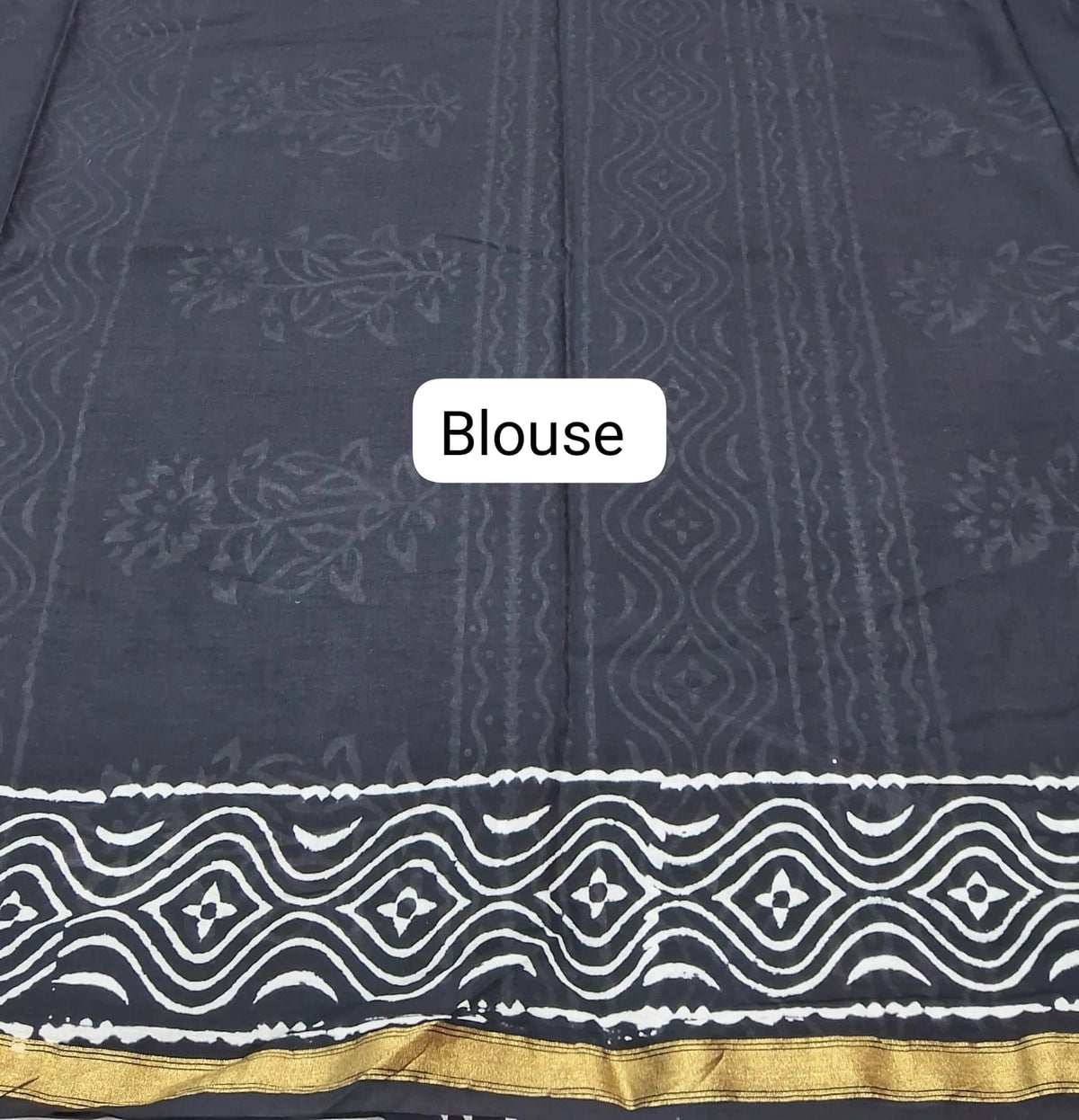 Traditional black mulmul zari cotton saree blouse