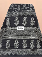 Traditional black mulmul zari cotton saree pallu