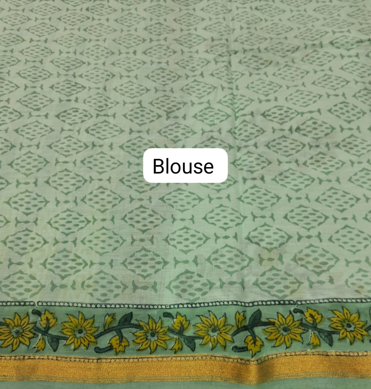 A mint green mulmul zari cotton saree Blouse