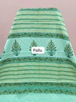 A mint green mulmul zari cotton saree pallu