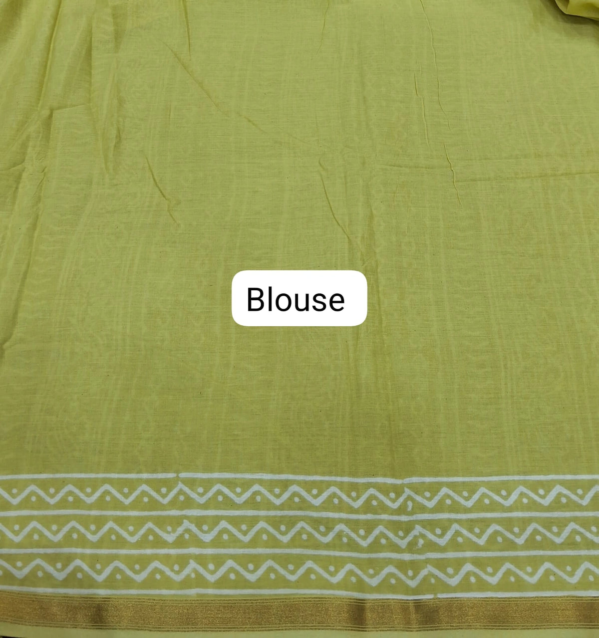 Light yellow mulmul zari cotton saree blouse