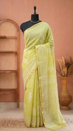 Light yellow mulmul zari cotton saree