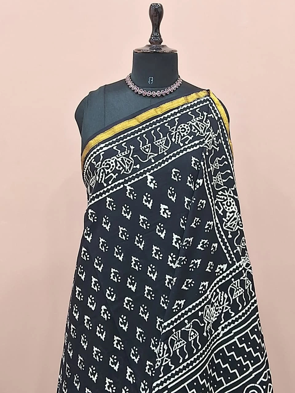 Crafted in black mulmul zari cotton Saree 1