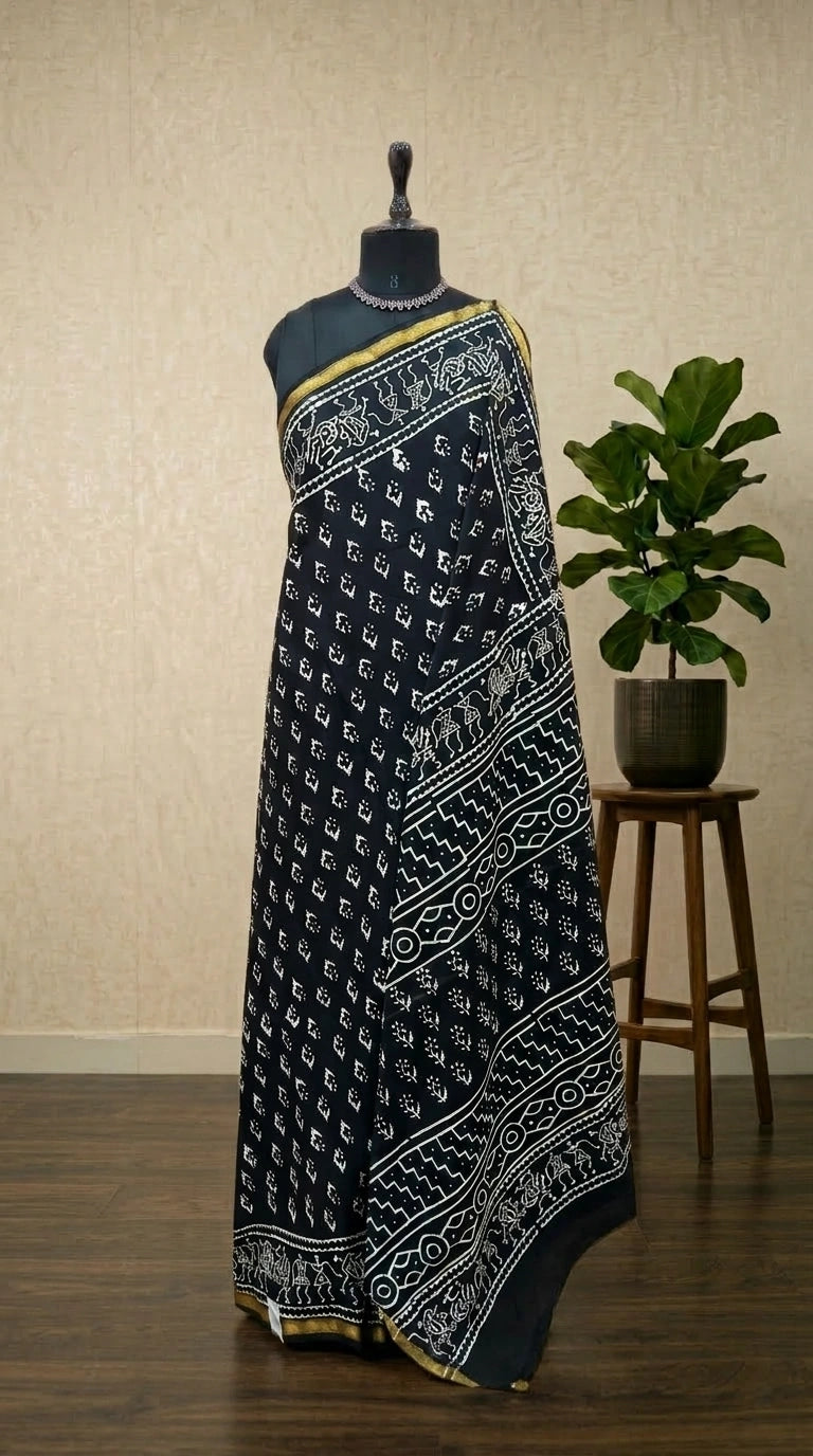 Crafted in black mulmul zari cotton Saree