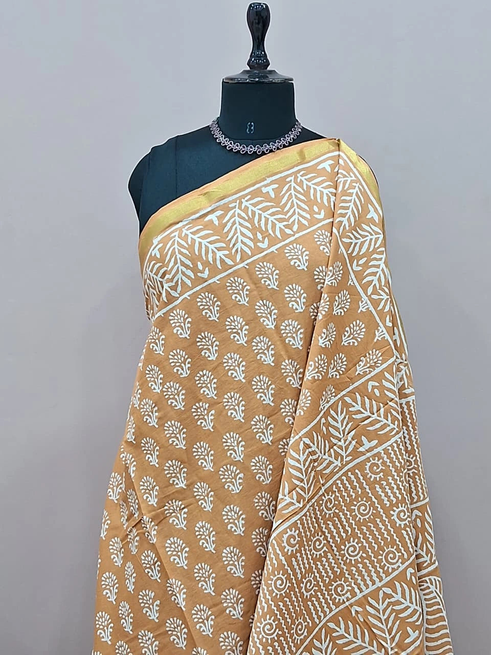 Mustard yellow mulmul zari cotton saree 1