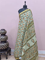 Pista green mulmul zari cotton saree