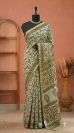 Pista green mulmul zari cotton saree