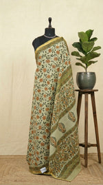 Pista green mulmul zari cotton saree