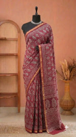 Red Mulmul Zari Cotton Saree
