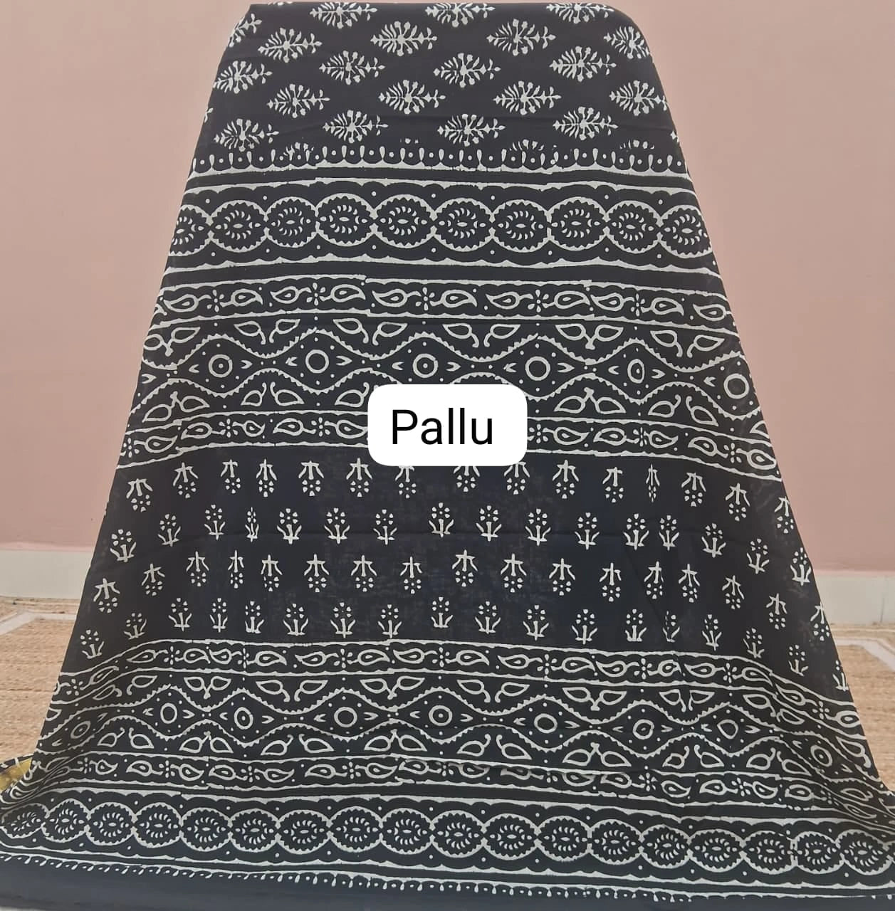 Pure Black Mulmul Zari Cotton Saree Pallu