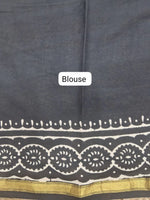 Pure Black Mulmul Zari Cotton Saree Blouse