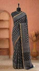Pure Black Mulmul Zari Cotton Saree