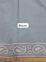 Sky Blue Mulmul Zari Cotton Saree Blouse