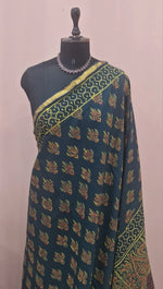 Bottle Green Mulmul Zari Cotton Saree 1