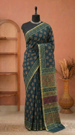 Bottle Green Mulmul Zari Cotton Saree
