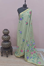 Pista Green Mulmul Zari Cotton Saree
