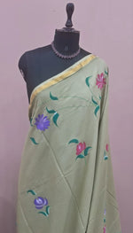 Pista Green Mulmul Zari Cotton Saree 1