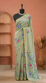 Pista Green Mulmul Zari Cotton Saree