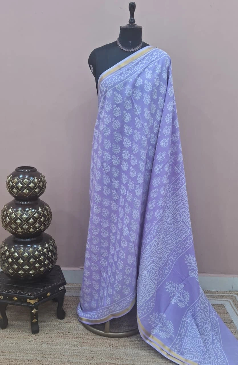 Lavender Mulmul Zari Cotton Saree