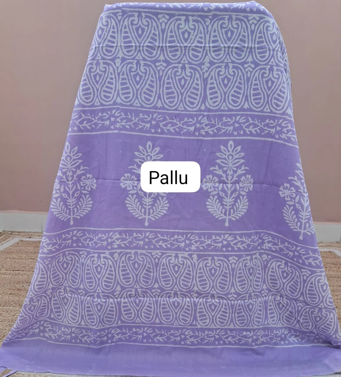 Lavender Mulmul Zari Cotton Saree pallu