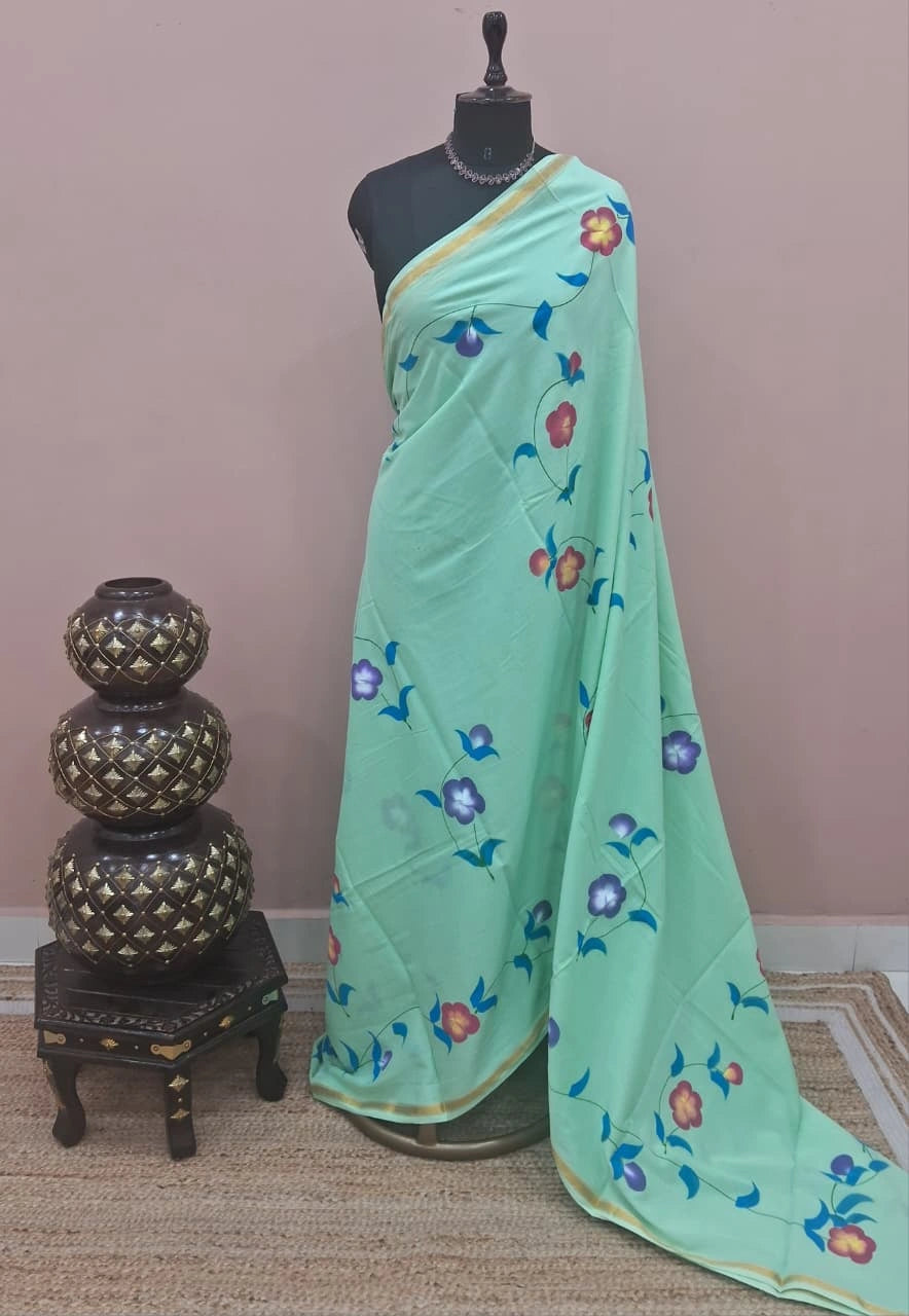 Mint Green Mulmul Zari Cotton Saree