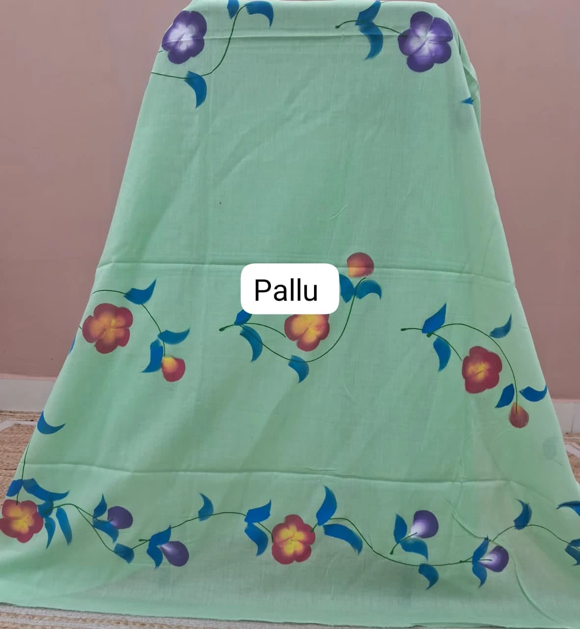 Mint Green Mulmul Zari Cotton Saree Pallu