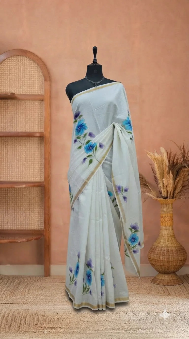 White Pure Mulmul Zari Cotton Saree