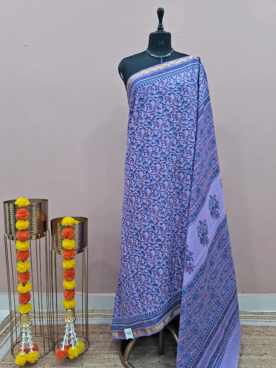 Lavender Mulmul Zari Cotton Saree