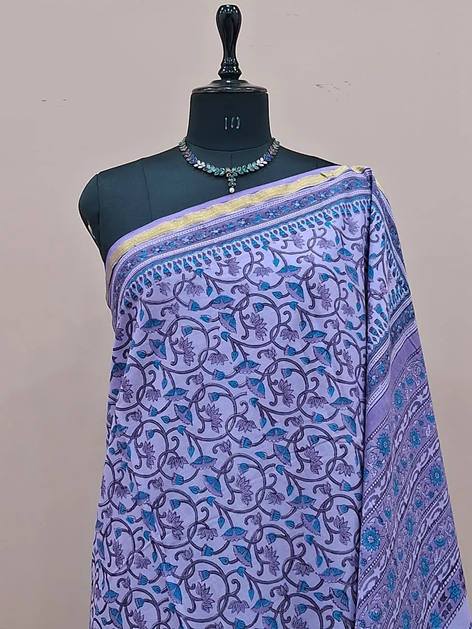 Lavender Mulmul Zari Cotton Saree 1