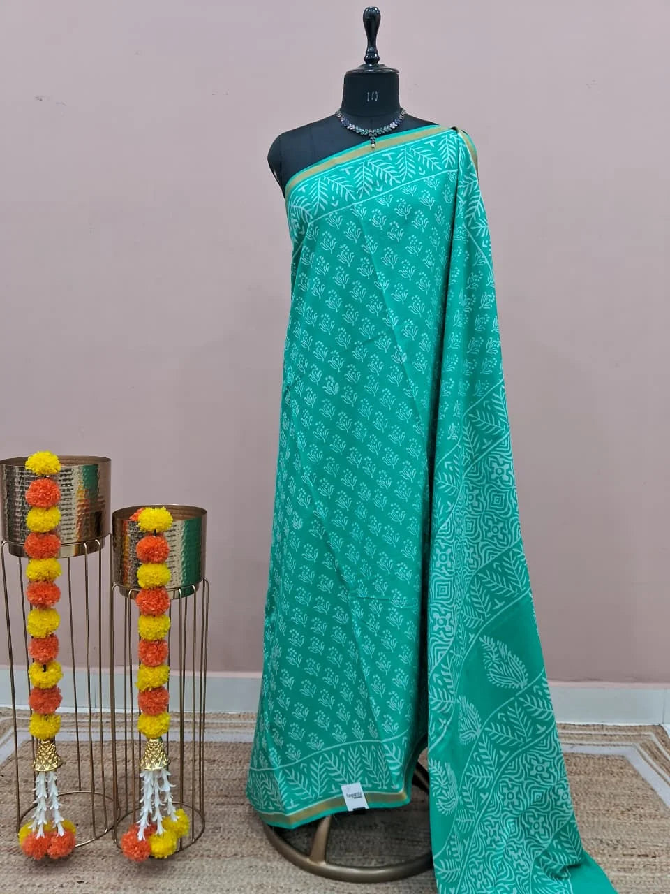 Aqua Green Mulmul Zari Cotton Saree
