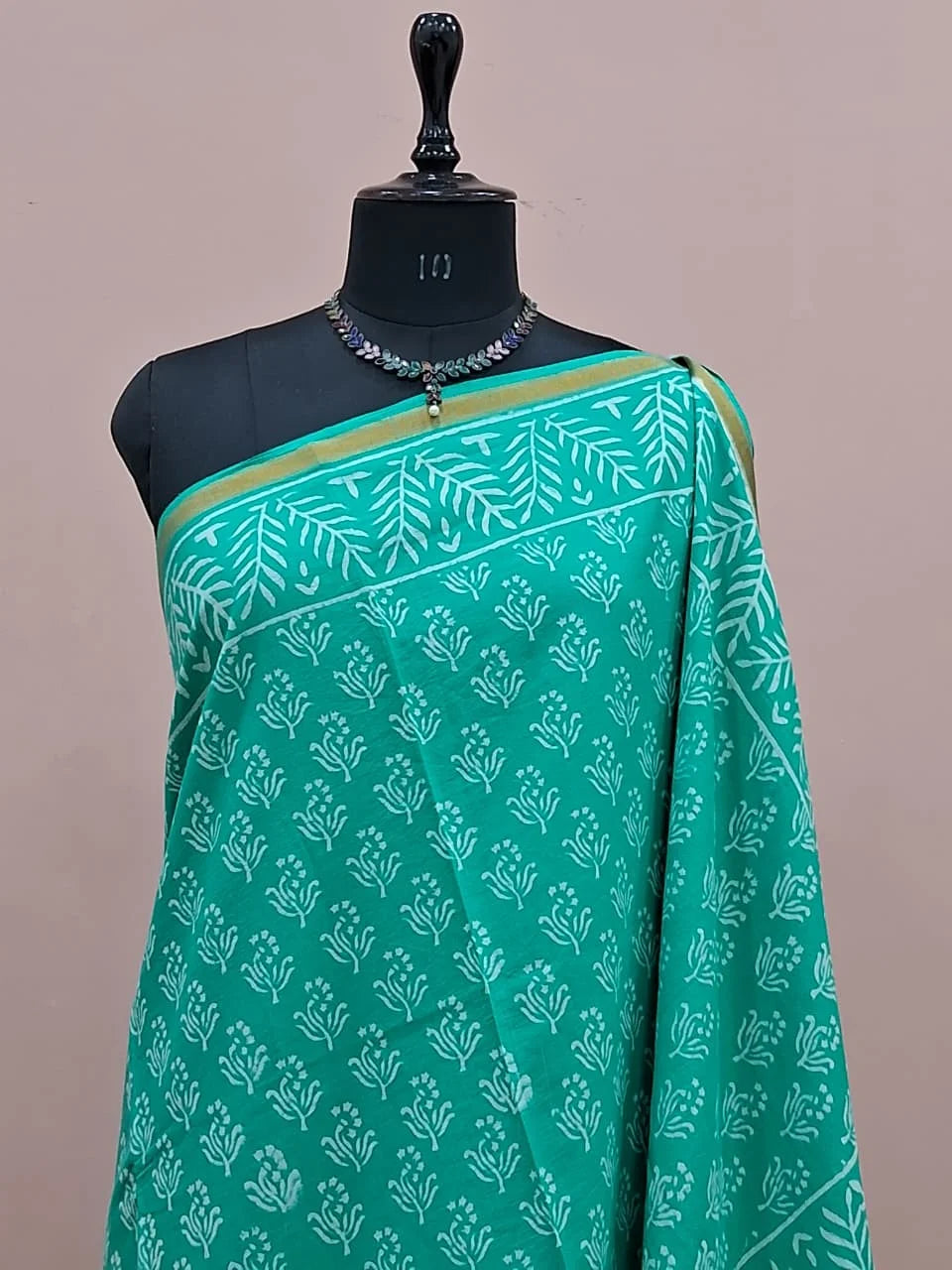 Aqua Green Mulmul Zari Cotton Saree 1