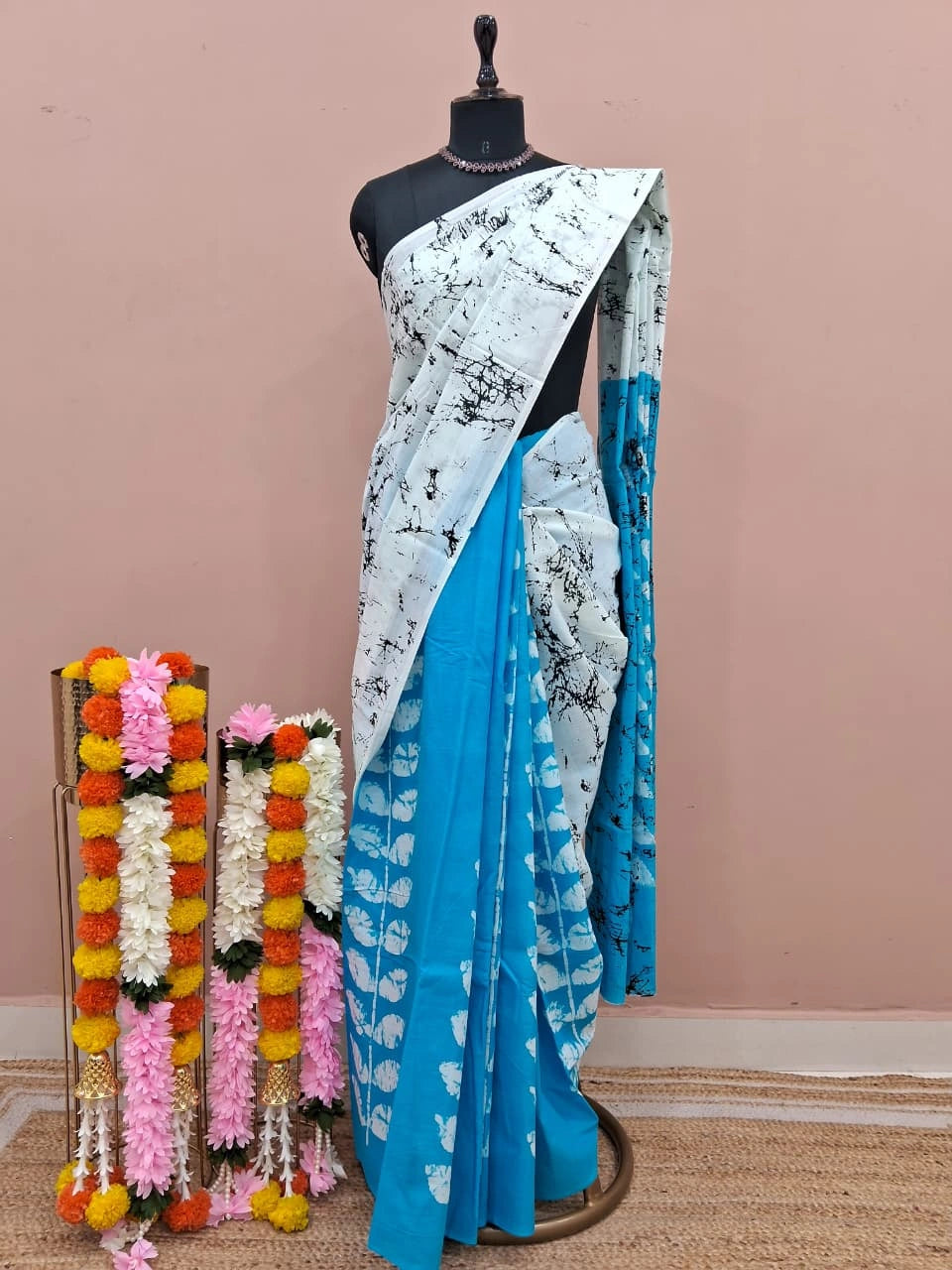 White and black shibori printed mulmul cotton