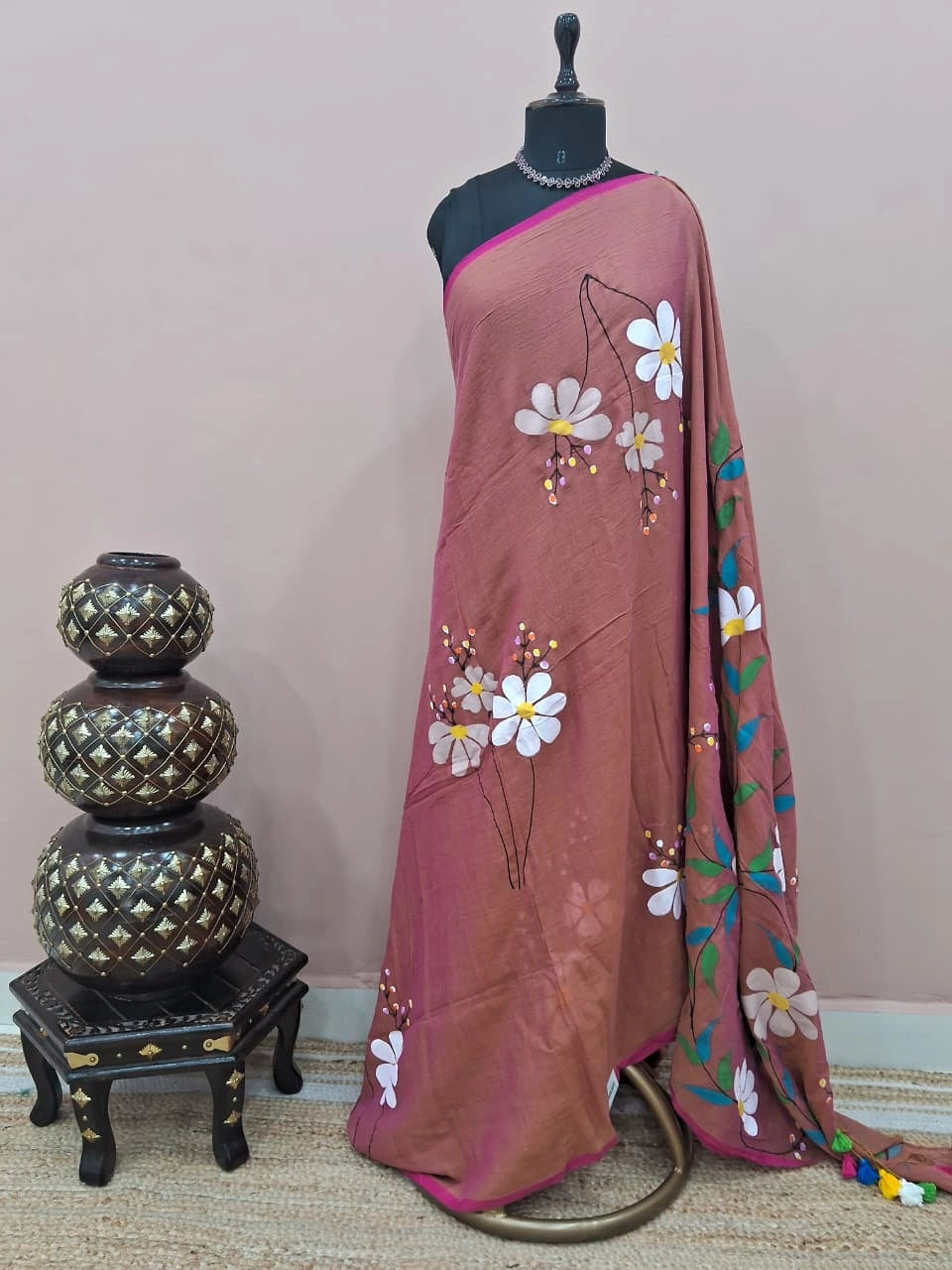 Onion Pink Dual-Shaded Mulmul Cotton Saree