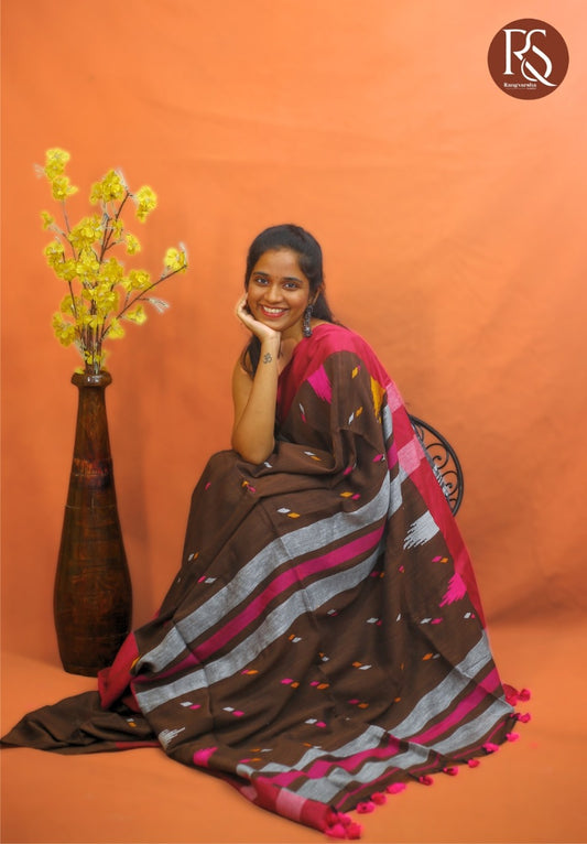 Brown Khadi Cotton Saree