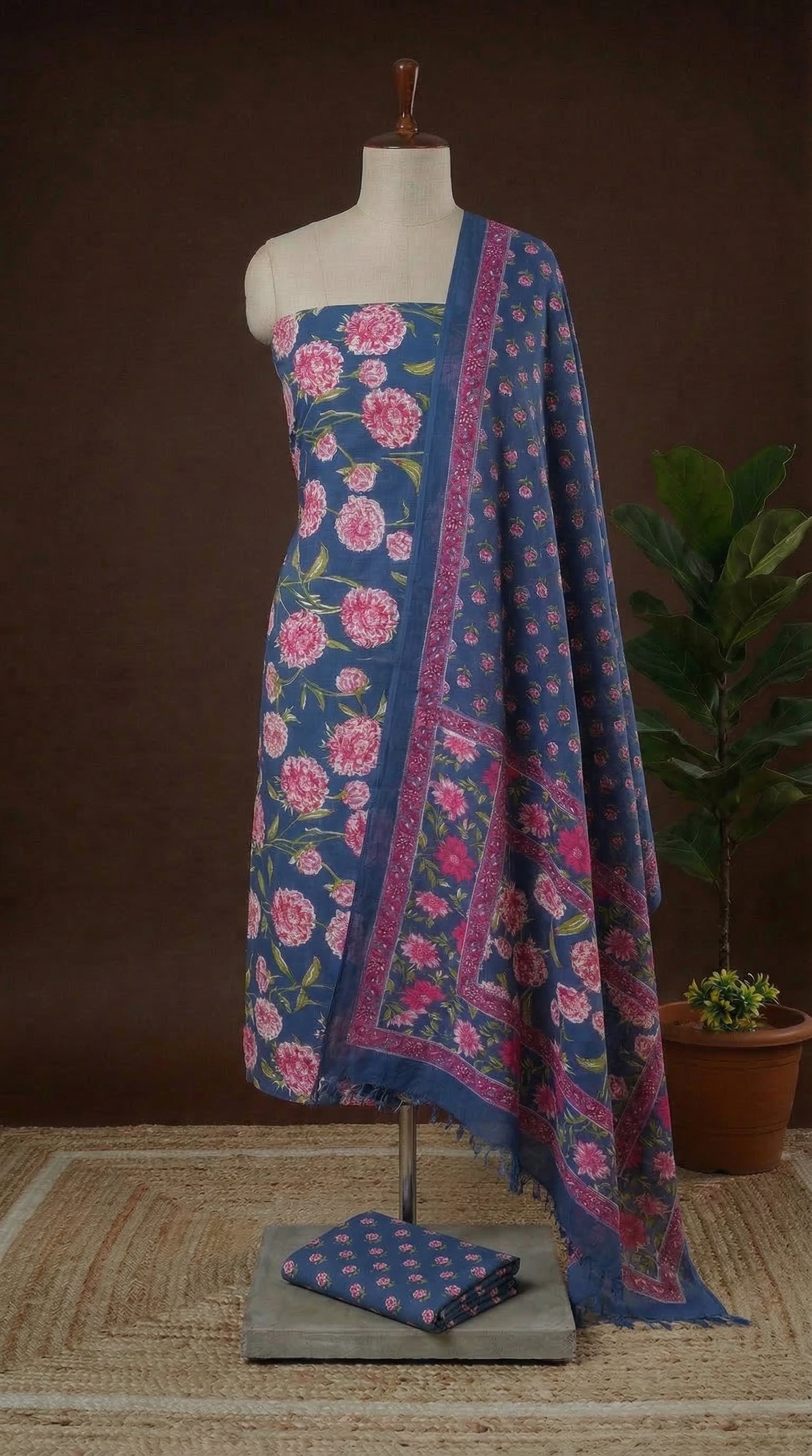 Royal blue cotton dress material