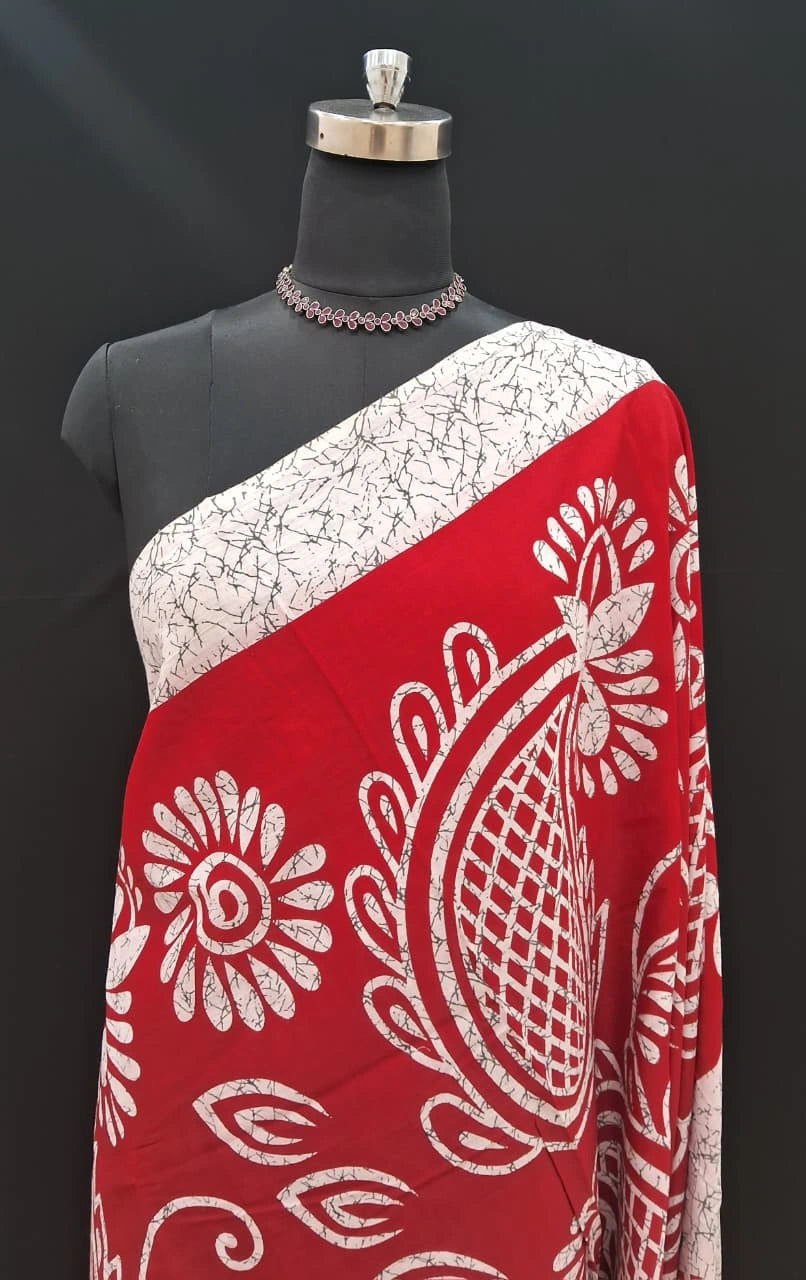 Crimson & Ivory Hand-Block Printed Mulmul Cotton